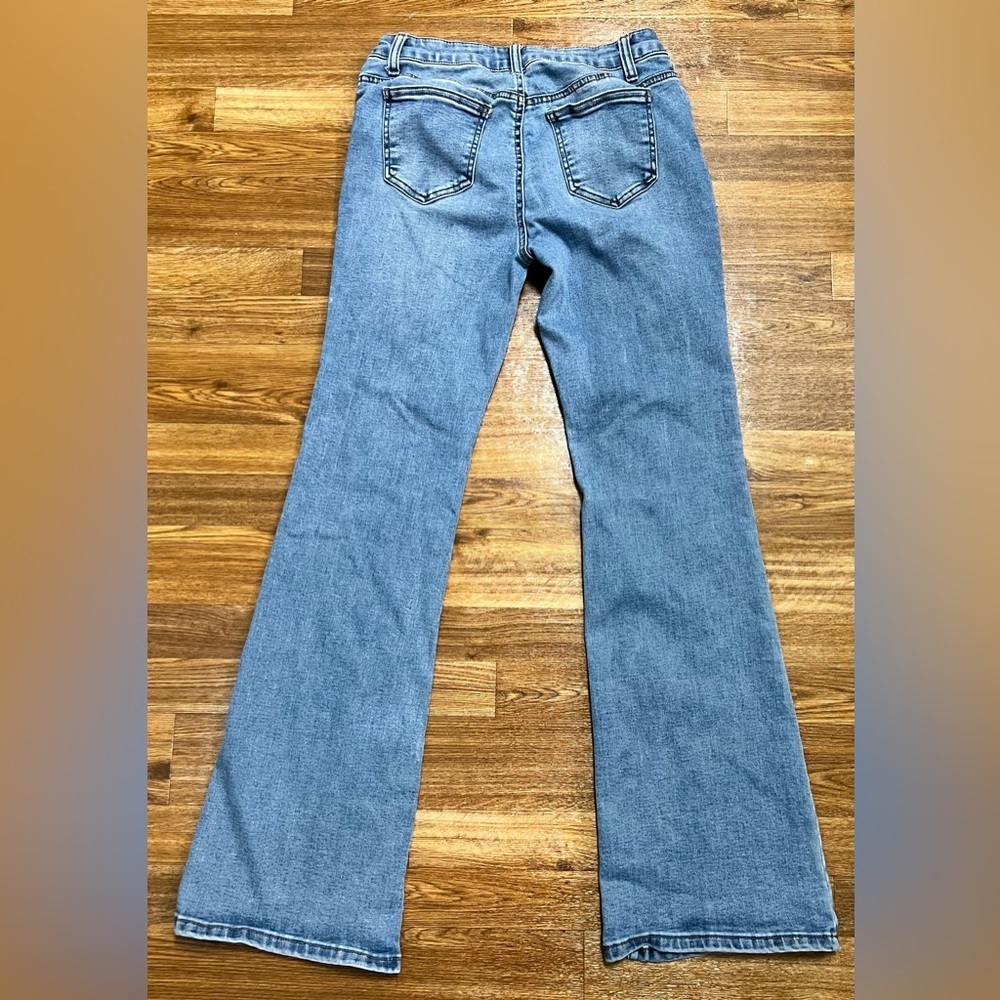 Refuge denim medium wash y2k 90’s low rise flare stretch jeans jr size 5 tall - Picture 9 of 11